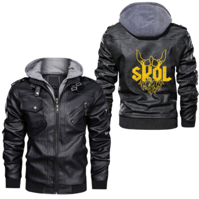Ligerking - Skull Raven Nordic Axt Odin Thor Viking Norse Mythology Leather Jacket A35