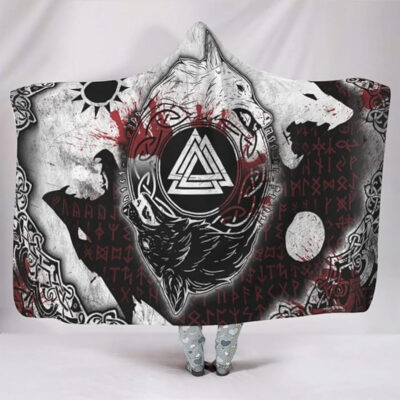 Ligerking Hooded Blanket - Skoll and Hati Valknut and Blood Rune A35