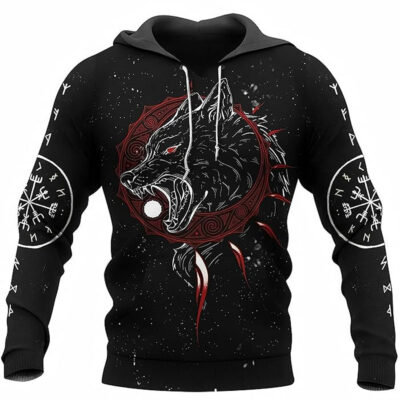 Ligerking Pullover Hoodie - Skoll and Hati With Vegvisir A35