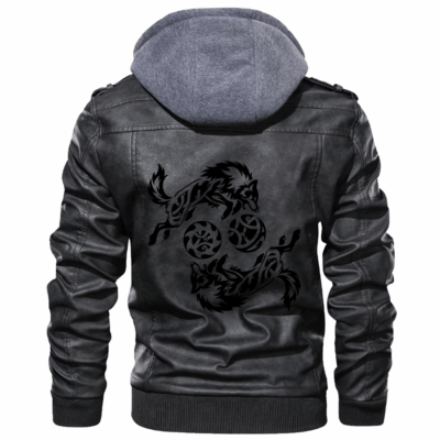Ligerking - Skoll and Hati Tattoo Style Leather Jacket A35
