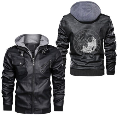 Ligerking - Swedish Sweden Swede Viking Ship Flag Leather Jacket A35