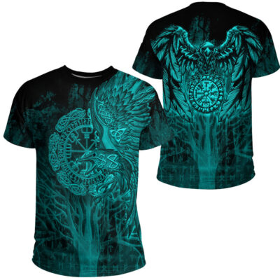 Ligerking Clothing - Vegvisir Raven Turquoise Viking T-Shirt A95