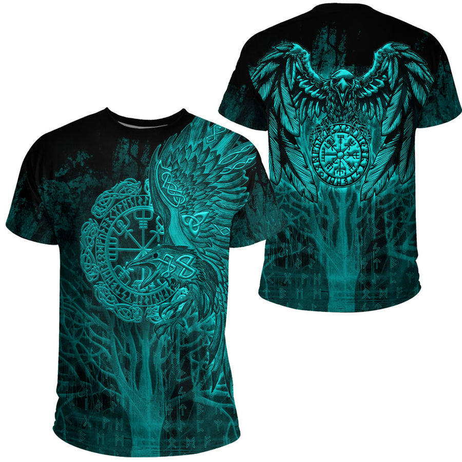 Ligerking Clothing - Vegvisir Raven Turquoise Viking T-Shirt A95