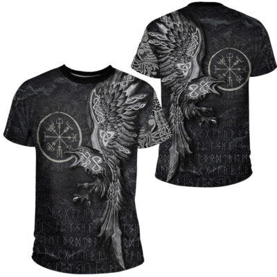 Ligerking Clothing - Vegvisir With Raven - Viking Compass T-Shirt A7