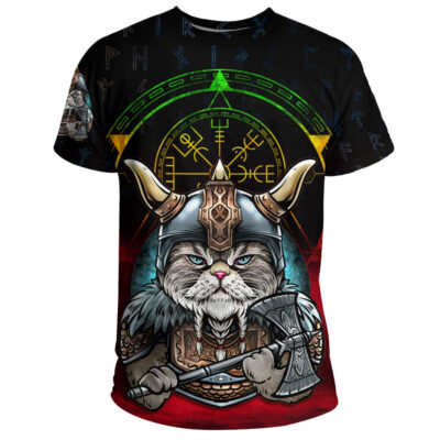 Ligerking - The Cat Compass Vegvisir Rune T-Shirt A35