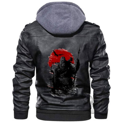 Ligerking - The Harsh God Odin Against The Background Of A Red Sun Leather Jacket A35