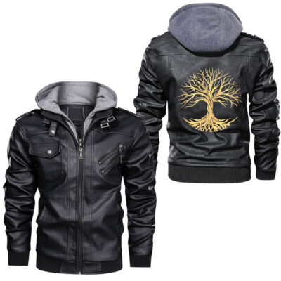 Ligerking - Toss A Coin Wolf Graphic Mystery Leather Jacket A35