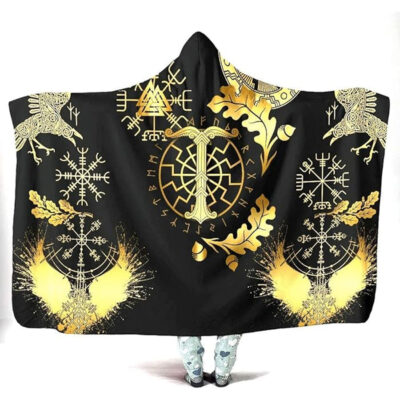 Ligerking Hooded Blanket - Tree of Life and Raven Gold A35