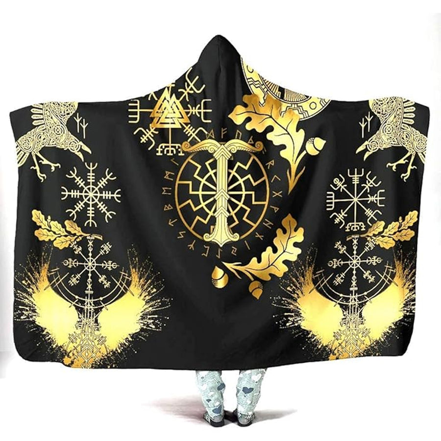 Ligerking Hooded Blanket - Tree of Life and Raven Gold A35