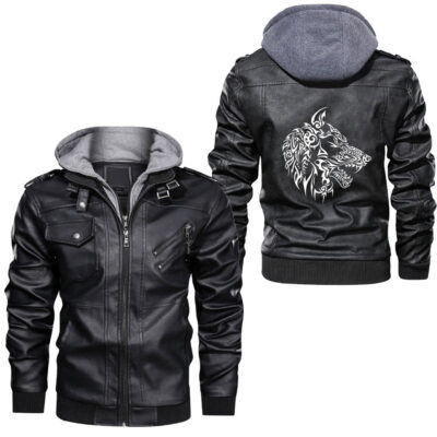 Ligerking - Viking Celtic Huginn & Muninn Odin's Ravens Viking Leather Jacket A35