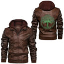 Ligerking - Viking Celtic Knotwork Triple Horn Of Odin Leather Jacket A35