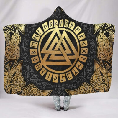 Ligerking Hooded Blanket - Valknut and Rune Gold Round A35