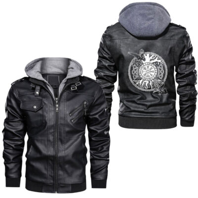 Ligerking - Viking Age Fenrir Wolf Fenris Wolf Norse Mythology Leather Jacket A35