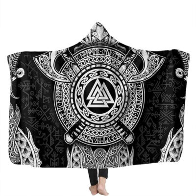 Ligerking Hooded Blanket - Viking Axes and Valknut Tattoo A35