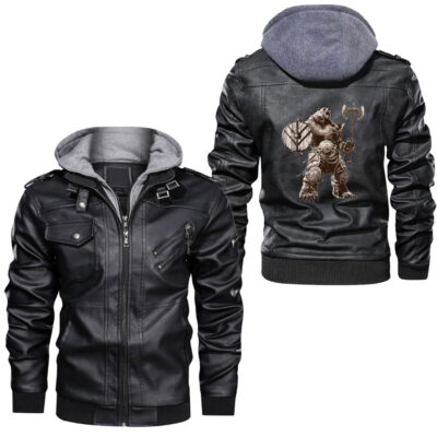 Ligerking - Viking Beard Scandinavia Warrior Nordic Mythology Thor Leather Jacket A35