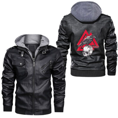 Ligerking - Viking Blood Odin and raven culture of the Vikings Leather Jacket A35
