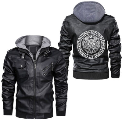 Ligerking - Viking Fenrir Fenris Wolf Celtic Triskelion Symbol Leather Jacket A35