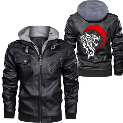 Ligerking - Viking Fenrir Wolf Blood Moons Leather Jacket A35