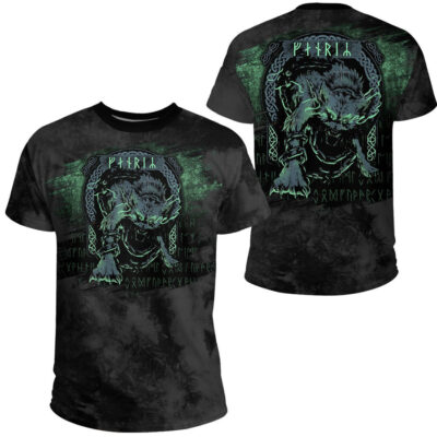 Ligerking - Viking Fenrir Wolf Norse Green T-Shirt A7
