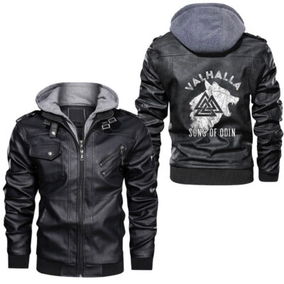 Ligerking - Viking Fenris Wolf Pup Valknut Symbol Leather Jacket A35