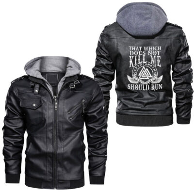 Ligerking - Viking Norse Mythology Thor's Mjolnir Odin's Huginn & Muninn Leather Jacket A35