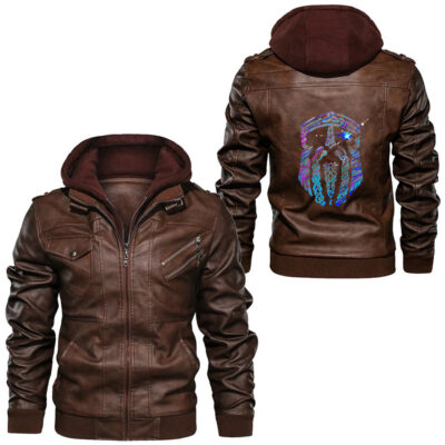 Ligerking - Viking Odin Mythical Ravens, Viking Runes Viking Knot Symbol Leather Jacket A35
