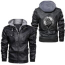 Ligerking - Viking Rune With Raven And Wolf Viking Ship Leather Jacket A35