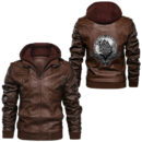 Ligerking - Viking Rune With Raven And Wolf Viking Ship Leather Jacket A35