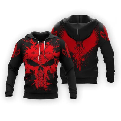 Ligerking Pullover Hoodie - Viking Skull Punisher Blood and Vegvisir A35