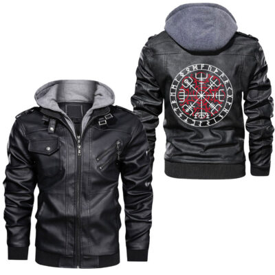 Ligerking - Viking Symbol Art Leather Jacket A35