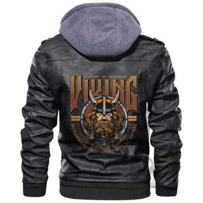 Ligerking Jacket - Viking Warrior Head With Raven Leather Jacket A31