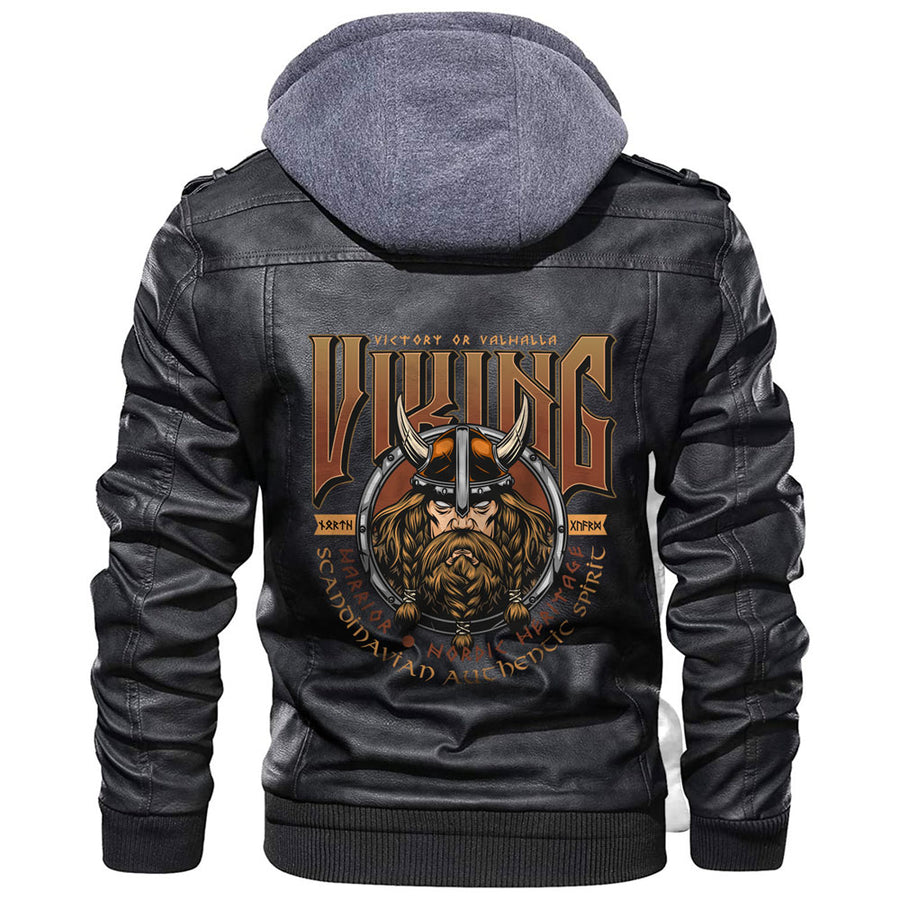 Ligerking Jacket - Viking Warrior Head With Raven Leather Jacket A31