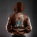 Ligerking - Viking Odin Head Ornament Nordic Leather Jacket A35