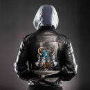 Ligerking - Viking Odin Head Ornament Nordic Leather Jacket A35