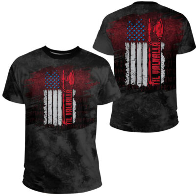 Ligerking - Vikings Til Valhalla Patriotic Viking Us Flag T-Shirt A7