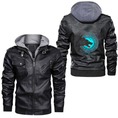 Ligerking - Vintage Vikings Celtic Mythology Fenrir Wolf Runes Leather Jacket A35