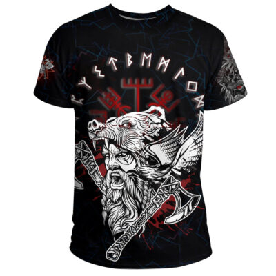 Ligerking - Warrior Double Axes Vegvisir Rune T-Shirt A35