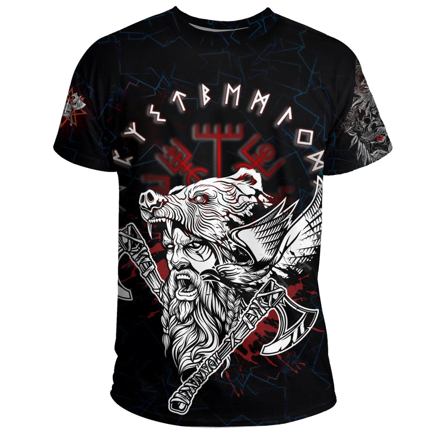 Ligerking - Warrior Double Axes Vegvisir Rune T-Shirt A35