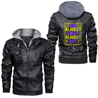 Ligerking - We Almost Always Almost Win Funny Vikings Leather Jacket A35