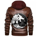 Ligerking - Wolf Swallowing Of The Moon World Tree Raven Leather Jacket A35