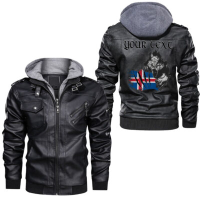 Ligerking - Wolf Iceland Coat Of Arms Leather Jacket A95