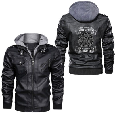 Ligerking - Wolf Raven Viking Symbol Nordic Leather Jacket A35