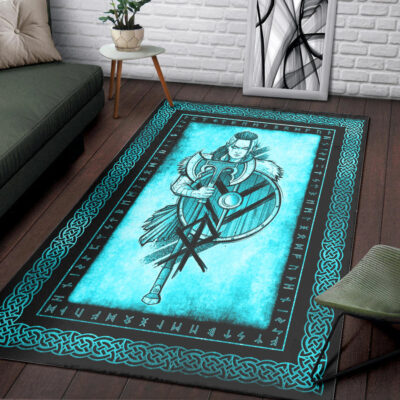 Ligerking Area Rug - Women's Warrior Axes and Shield Cyan Area Rug A35