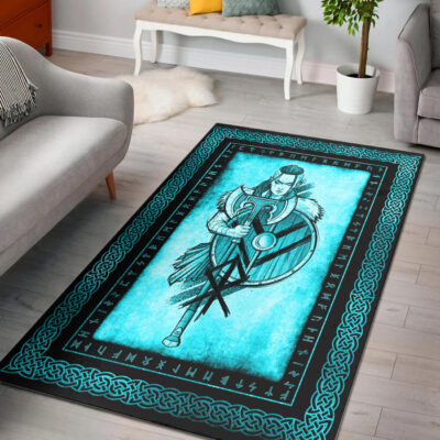 Ligerking Area Rug - Women's Warrior Axes and Shield Cyan Area Rug A35