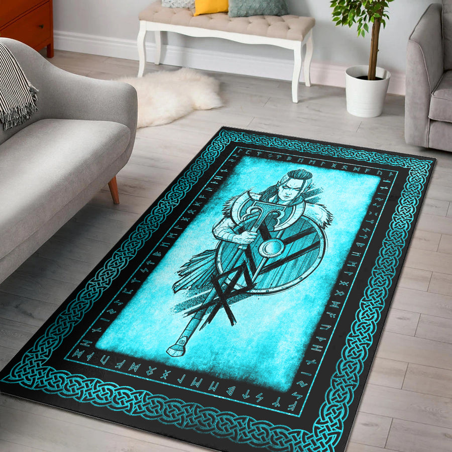 Ligerking Area Rug - Women's Warrior Axes and Shield Cyan Area Rug A35
