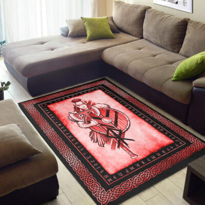 Ligerking Area Rug - Women's Warrior Axes and Shield Red Area Rug A35