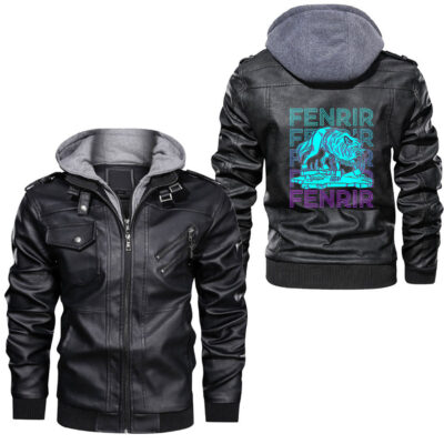 Ligerking - Womens Fenrir Loki's Son, Odin Wolf Viking Rune, Viking Norse Runes Leather Jacket A35