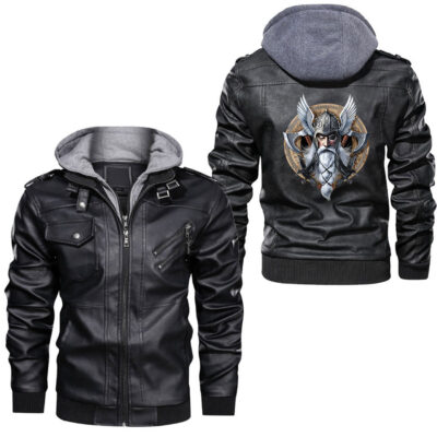 Ligerking - Womens Raven Viking VegviÌsir Nordic Mythology Leather Jacket A35