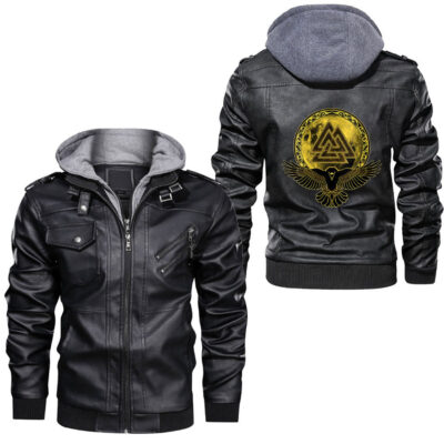 Ligerking - Womens Viking wolf rune Fenrir & Vegvisir runes symbol Leather Jacket A35