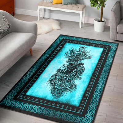 Ligerking Area Rug - Yggdrasil Heart Tattoo Cyan Area Rug A35